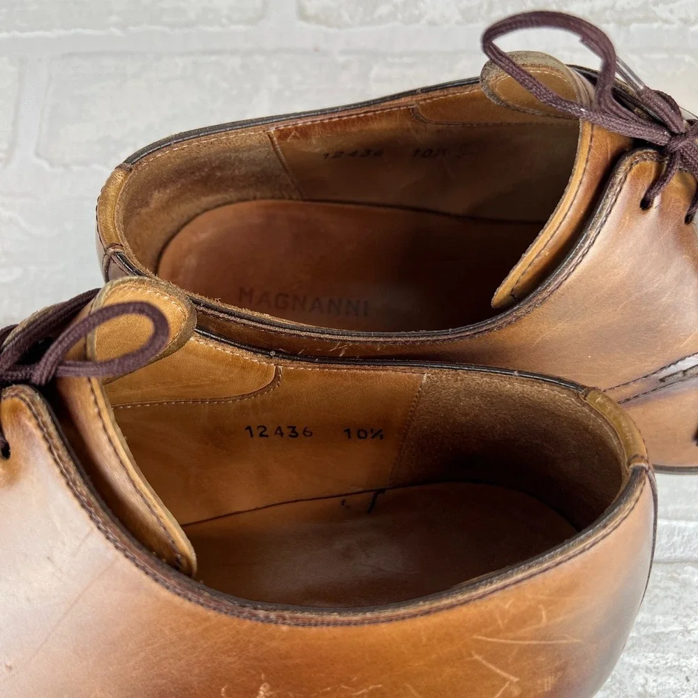 Magnanni Dress Shoes Mens 10.5 Brown Leather Basilio Apron Toe Lace Up Business